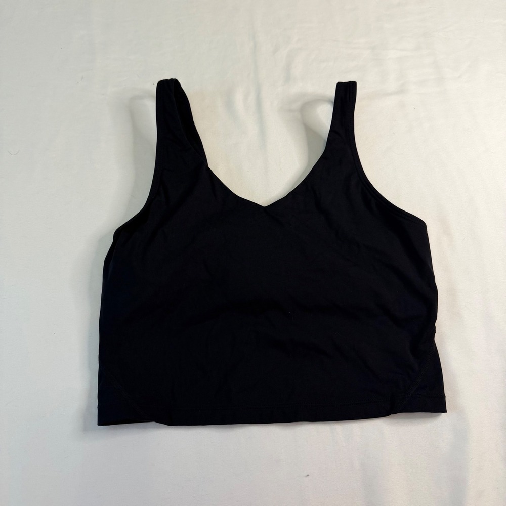 Unbranded Athletic Black V-Neck Crop Top with Built-in Shelf Bra Size S